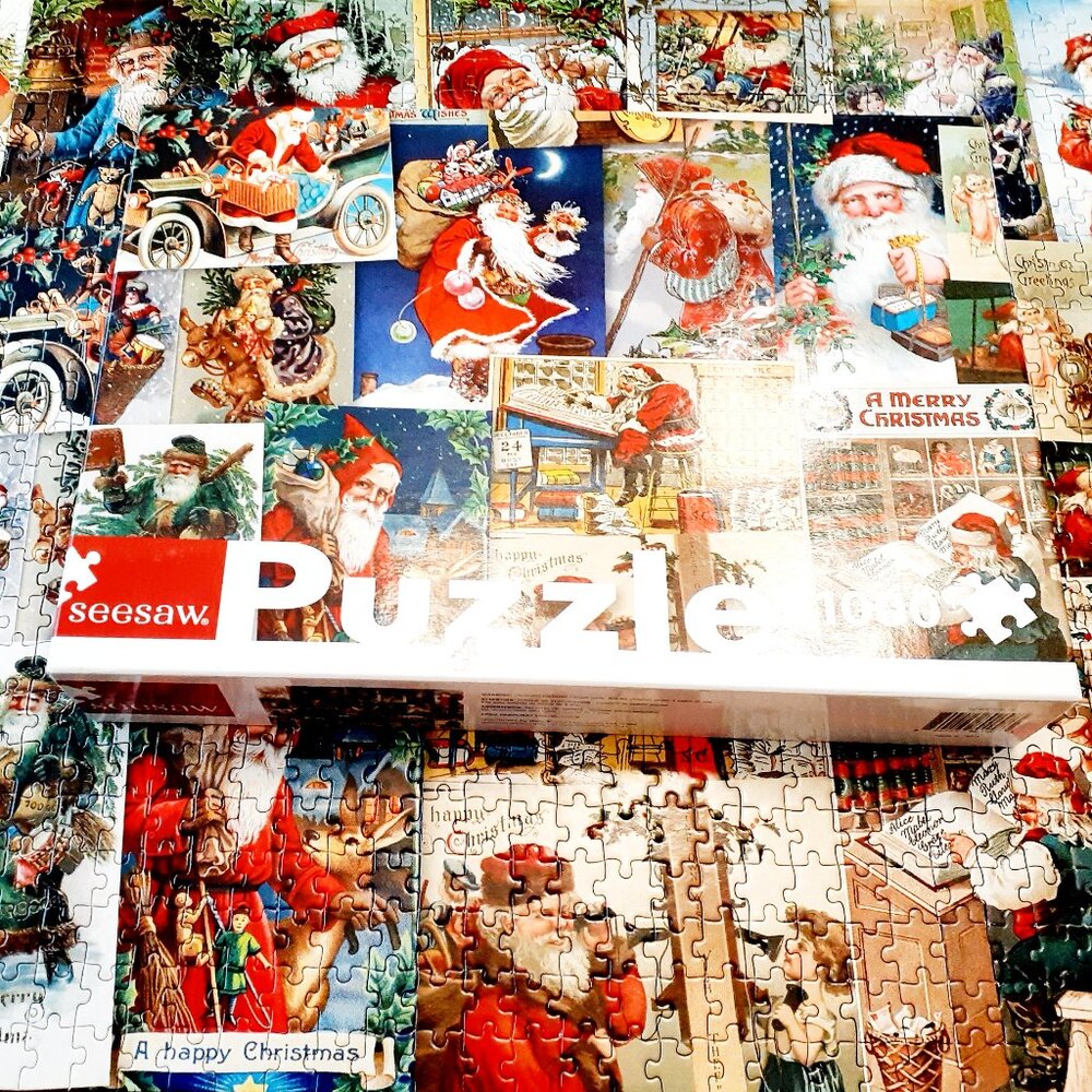 Seesaw Jigsaw Puzzle Vintage Santa Postcards 1000 Pieces Christmas Complete